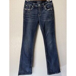 Grace in LA Easy Fit Bootcut Jeans Women 29 Stretch Embroidered Bull Skull